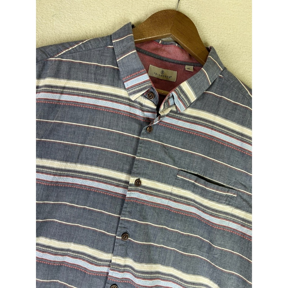 7 Diamonds Mens XL Gray Striped Short Sleeve Button Up Casual Shirt